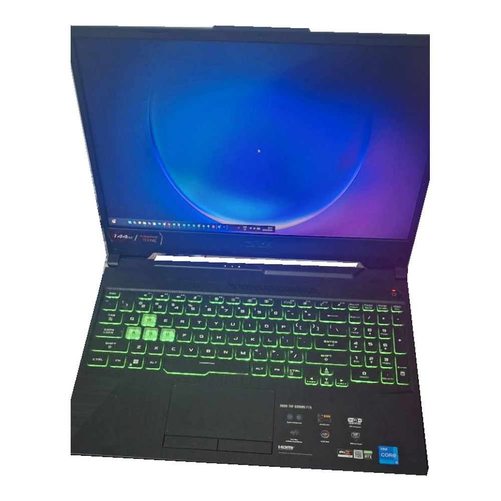 Actual ASUS TUF Gaming 15.6-inch photographed at KM Computers, with white background