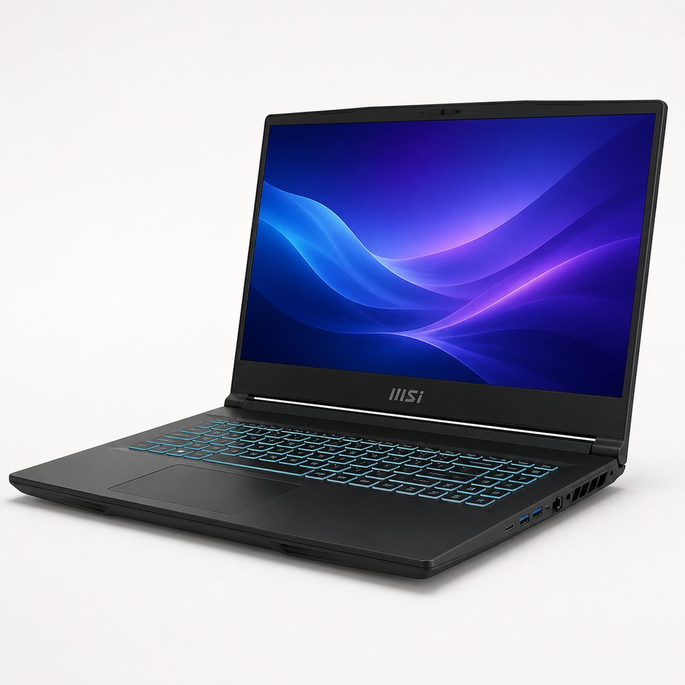 Illustrative open view of the MSI Thin 15 B13UCX gaming laptop